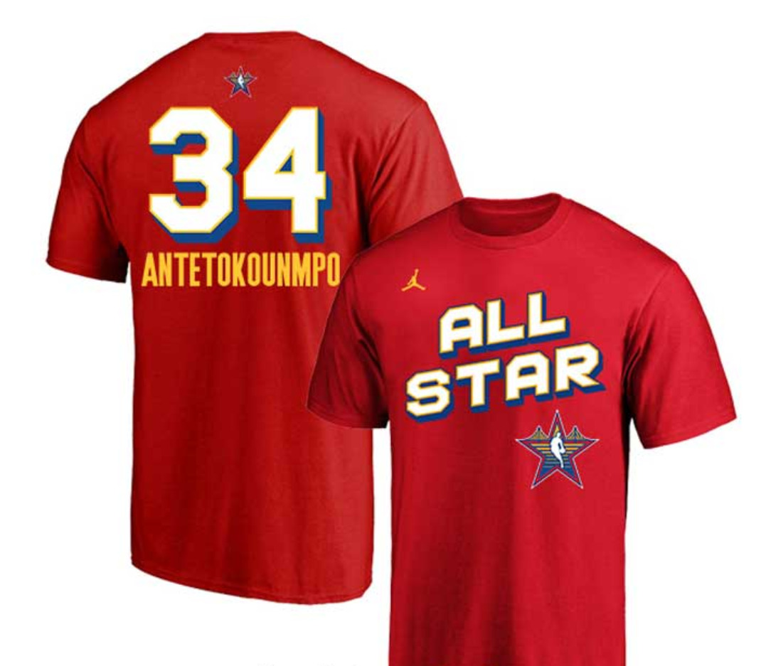 Men 2025 NBA all Star #34  Antetokounmpo red T Shirt->nba t-shirts->Sports Accessory